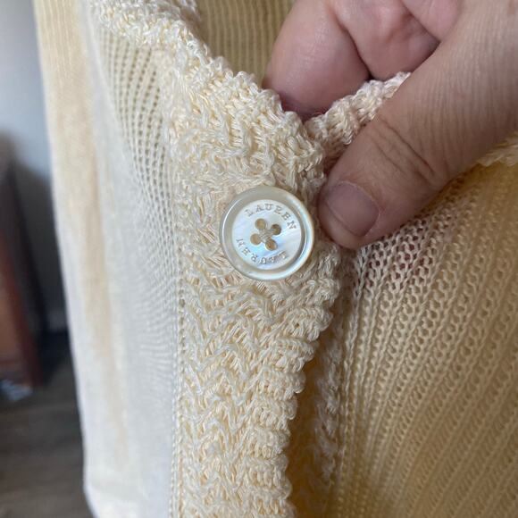 Lauren Ralph Lauren 100% Linen Cream Knit Cardigan Sweater Large coastal grandma - Picture 8 of 8